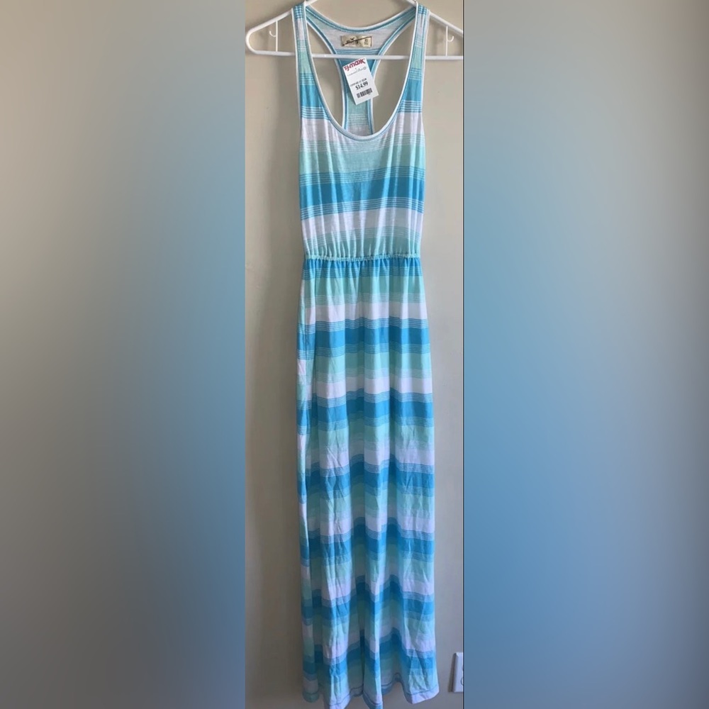 Women's Hollister Dress Blue Striped XS Criss Cross Back Split Side